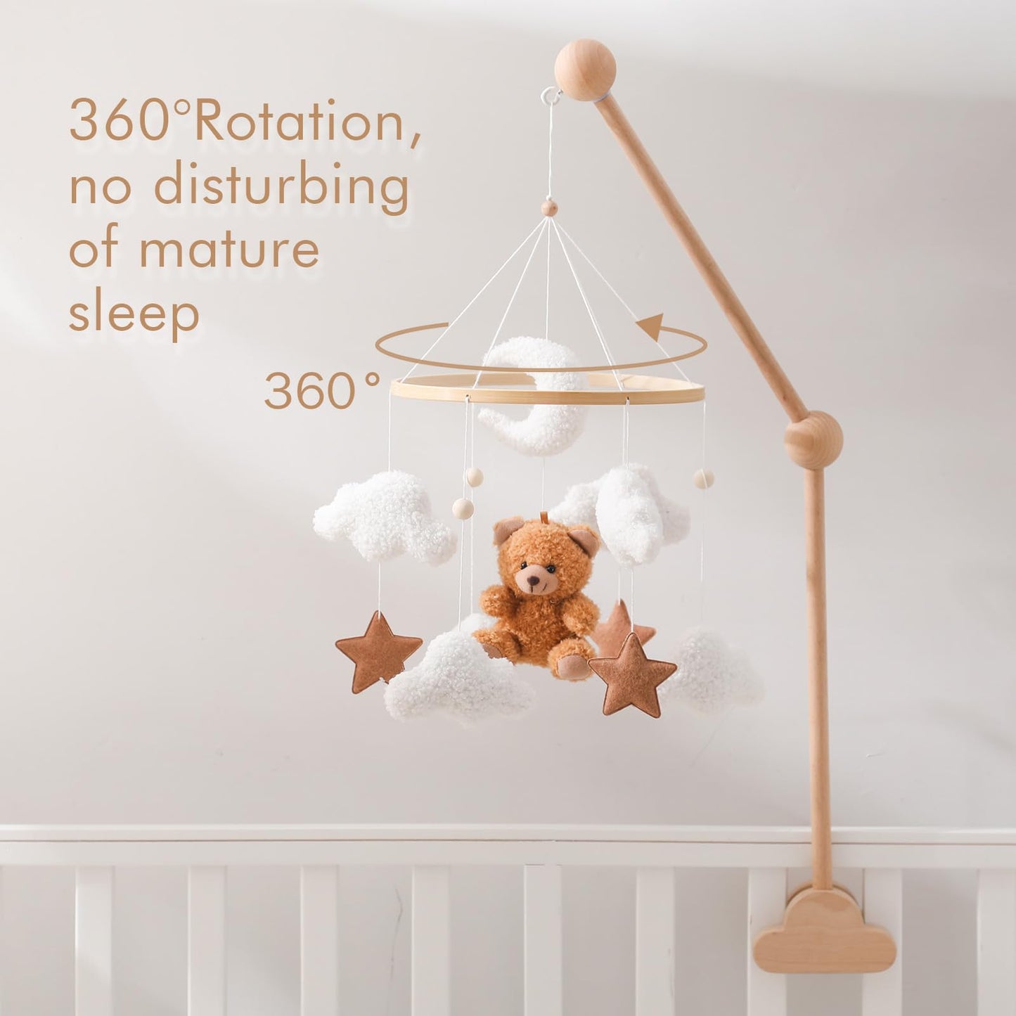 EERKEOD Baby Crib Mobile Bear Nursery Mobile for Boys Girls Teddy Velvet Mobile Nursery Decor for