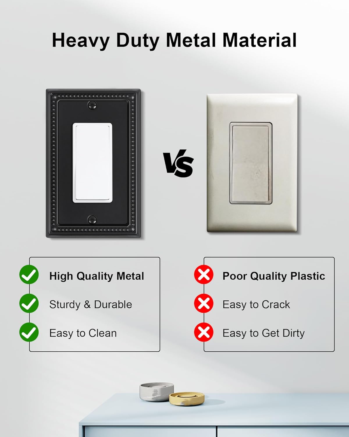 2-Pack Decorator Outlet Cover Plate, Pearls Decorative Switch Plates and Outlet Covers, Black Metal
