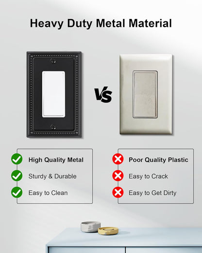 2-Pack Decorator Outlet Cover Plate, Pearls Decorative Switch Plates and Outlet Covers, Black Metal