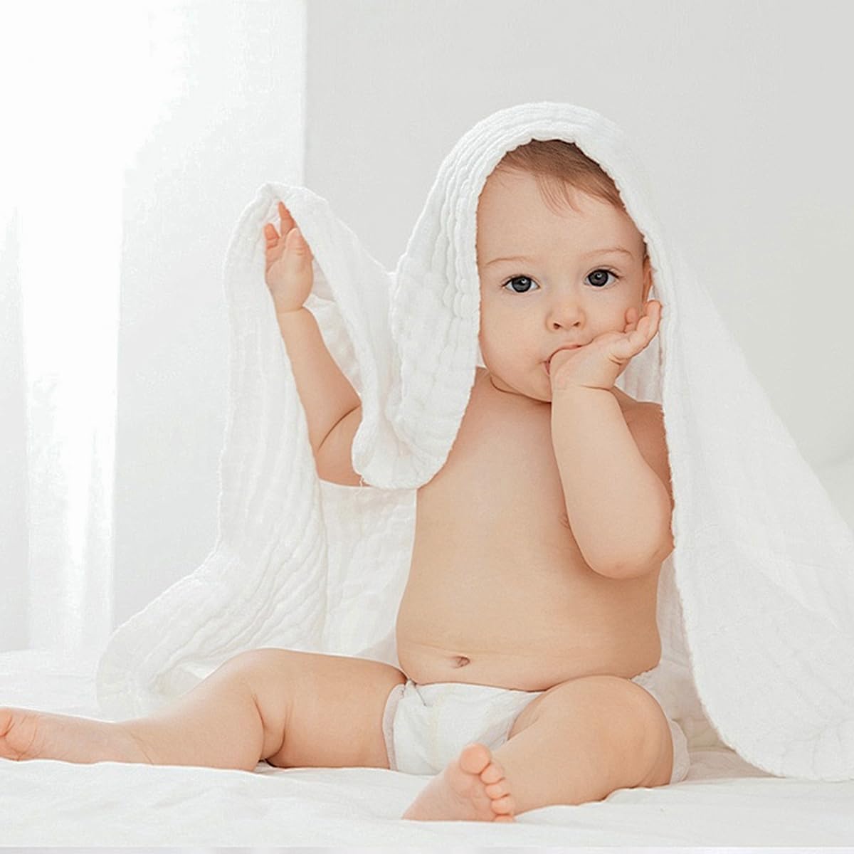 EMME Muslin Baby Blankets 100% Cotton 4-Layer Swaddle 40"x50" Lightweight Soft Breathable for