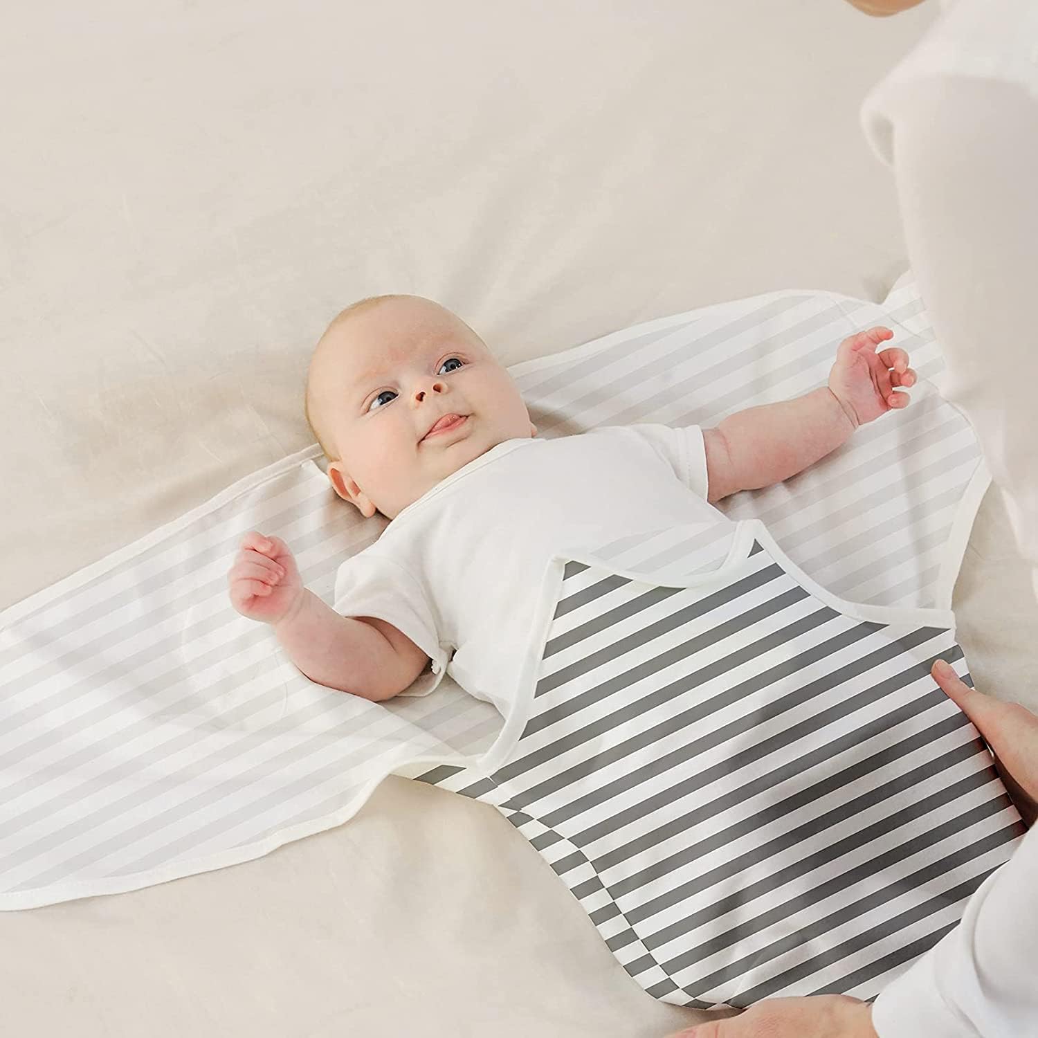 GLLQUEN BABY Swaddle Blankets for Baby Boy Girl, 3-6 Months, Gray Elephant Star & Stripe, 3 Pack