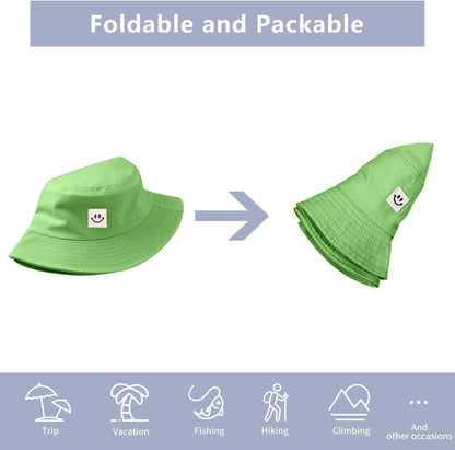 Kids Sun Hat Smile Face Bucket Hat for Girls Boys Summer Sun Protection Cotton Unisex Beach Cap
