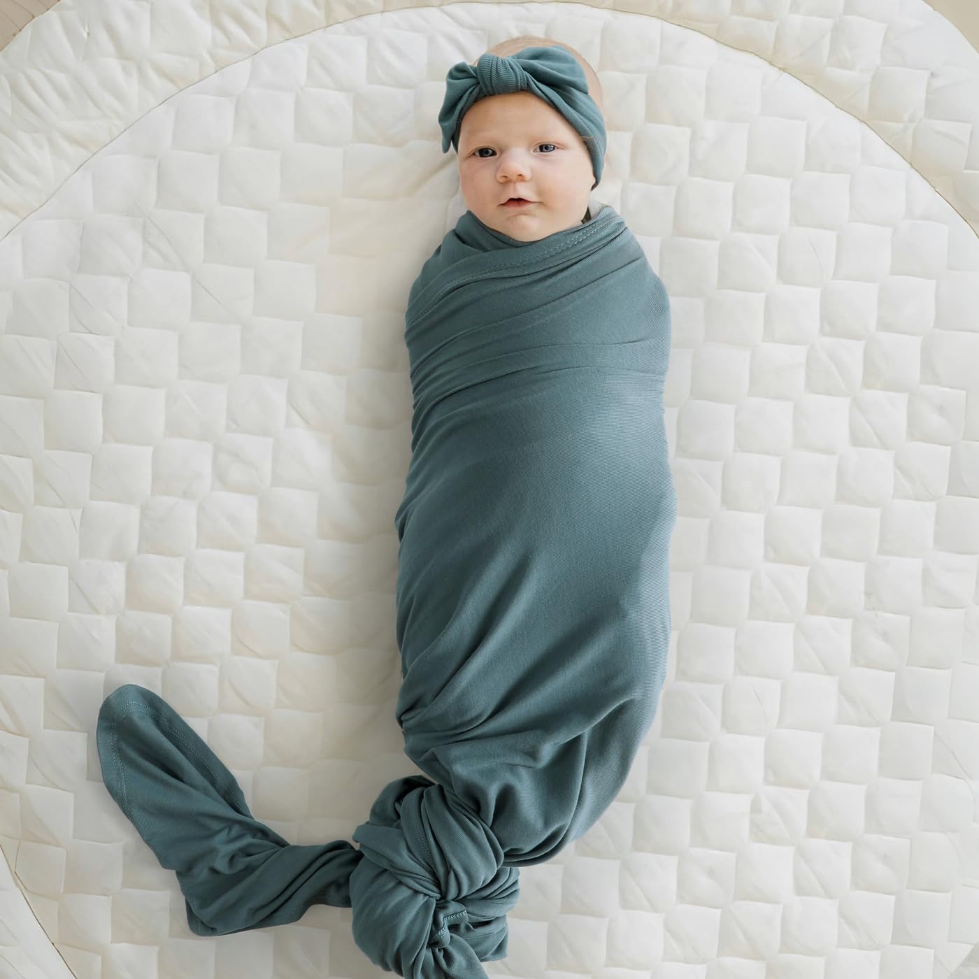 GRSSDER Newborn Swaddle Blanket, Ultra Soft Jersey Receiving Blanket with Matching Headband and