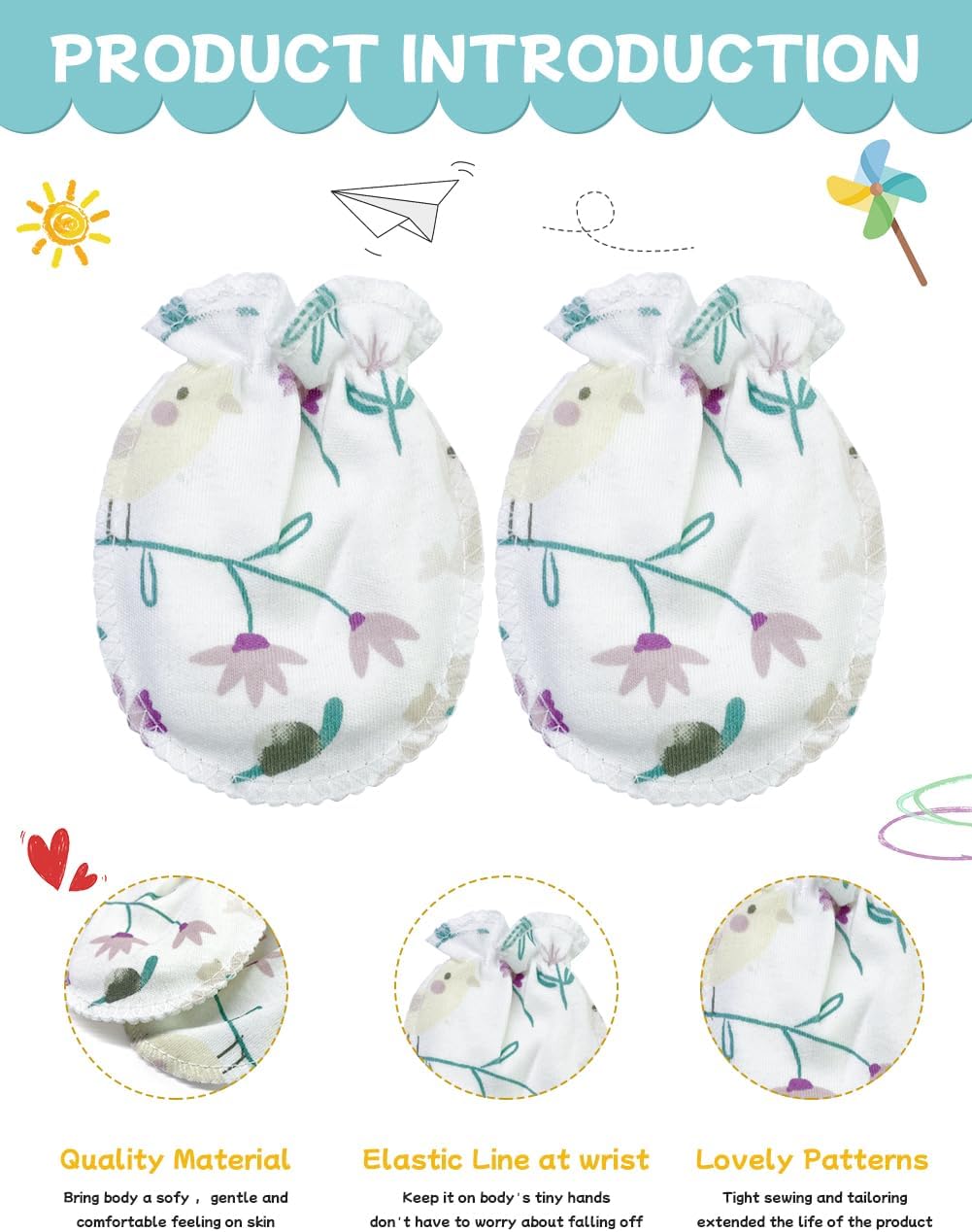 Cute Baby Mittens Newborn, No Scratch Baby Boy Mittens, Baby Girl Hat Gloves for Toddlers, Infant