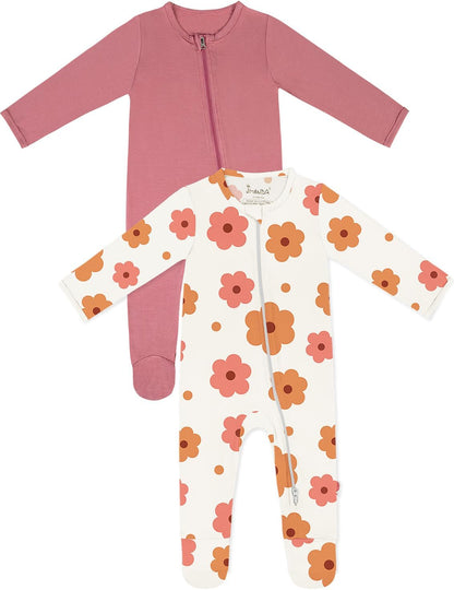 Jimonda Bamboo Baby Pajamas,Unisex Boys Girls One-Piece Footies,Long Sleeve Sleepers 2-Way Zip