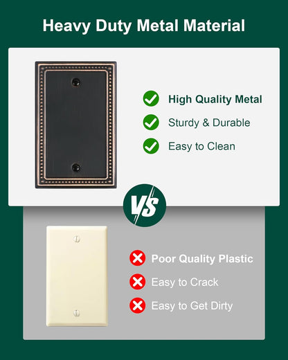 2-Pack Blank Outlet Cover Wall Plate, Metal Switch Plates Outlet Covers, Aged Bronze Pearls Beaded