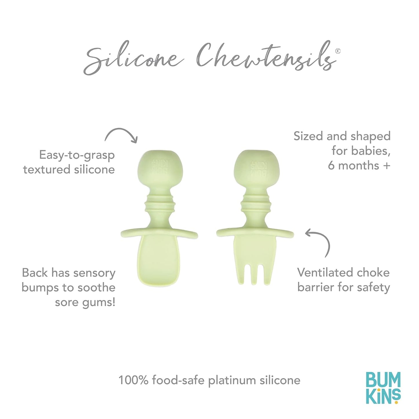 Bumkins Baby Utensils Set, Chewtensils Silicone Spoons for Dipping, Self-Feeding, Baby Led Weaning