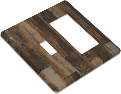 Rustic Brown Wood Grain Dark Oak Outlet Covers 1 Toggle 1 Rocker Combination Decorative Wall Plate