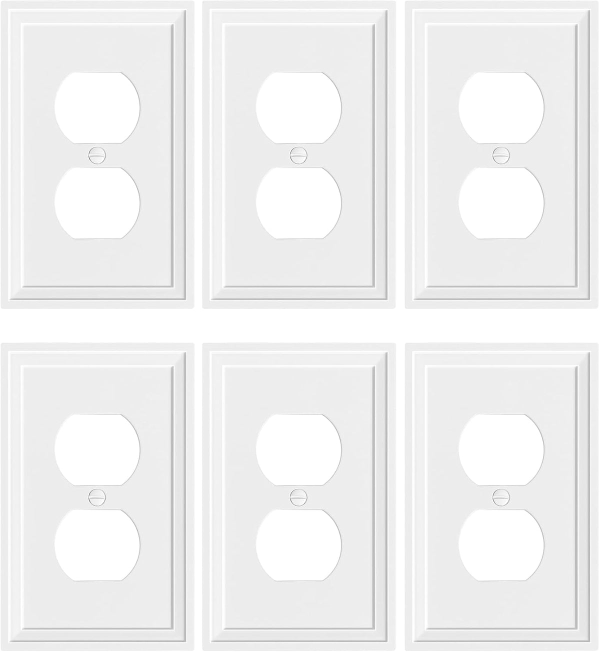 6-Pack Duplex Outlet Cover, Natural Bamboo Fiber Switch Plates and Outlet Covers, White Decorative