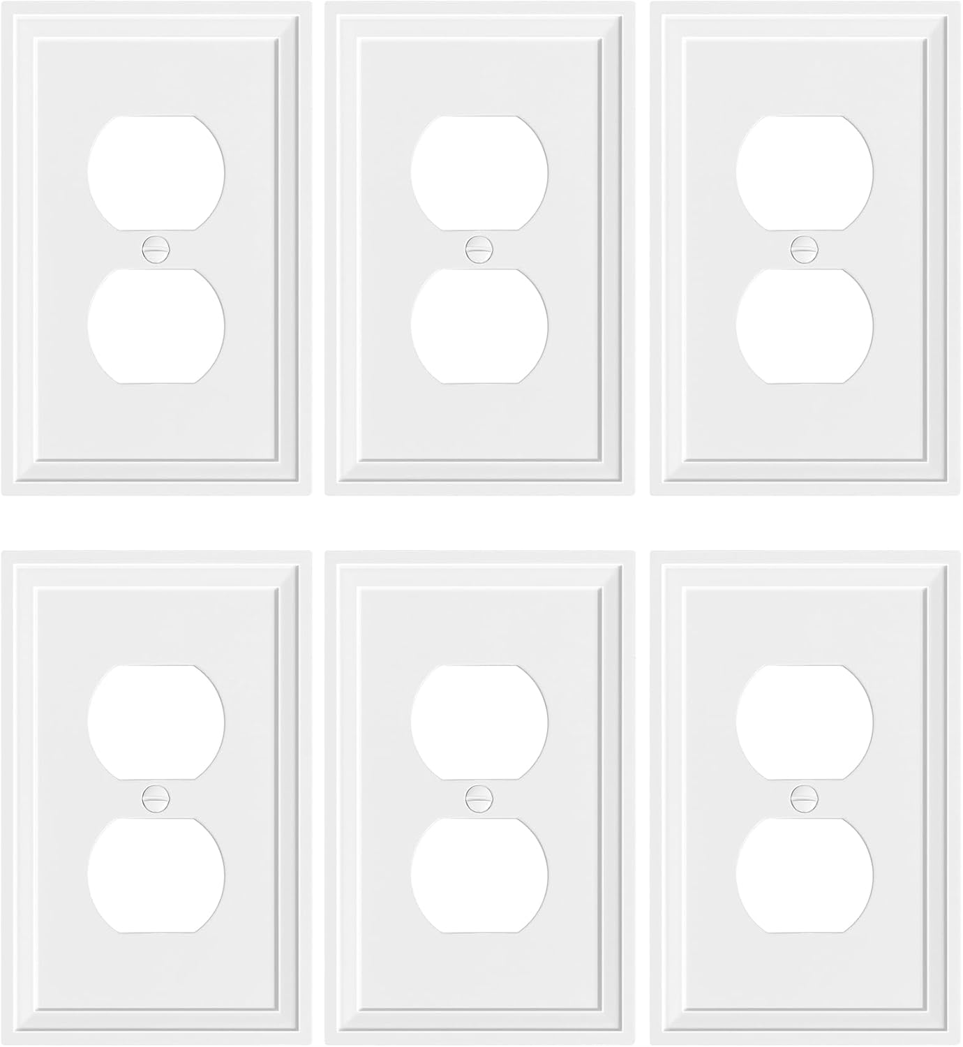 6-Pack Duplex Outlet Cover, Natural Bamboo Fiber Switch Plates and Outlet Covers, White Decorative