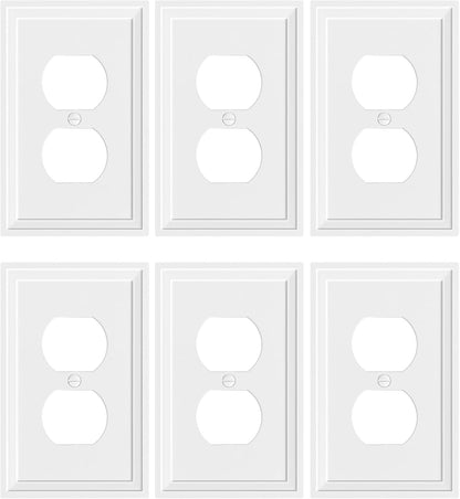 6-Pack Duplex Outlet Cover, Natural Bamboo Fiber Switch Plates and Outlet Covers, White Decorative