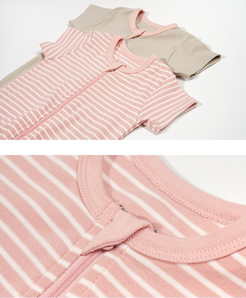 Teach Leanbh Toddler Baby Boys Girls 2-Pack Pajamas Cotton 2 Way Zipper Short Sleeve Footless