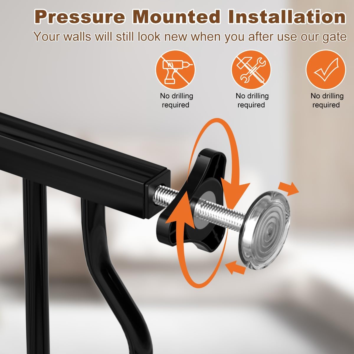 29.5-53.1" Extra Wide Baby Gate for Stairs No Drilling, 30" Tall Auto Close Press Mounted Baby Gate