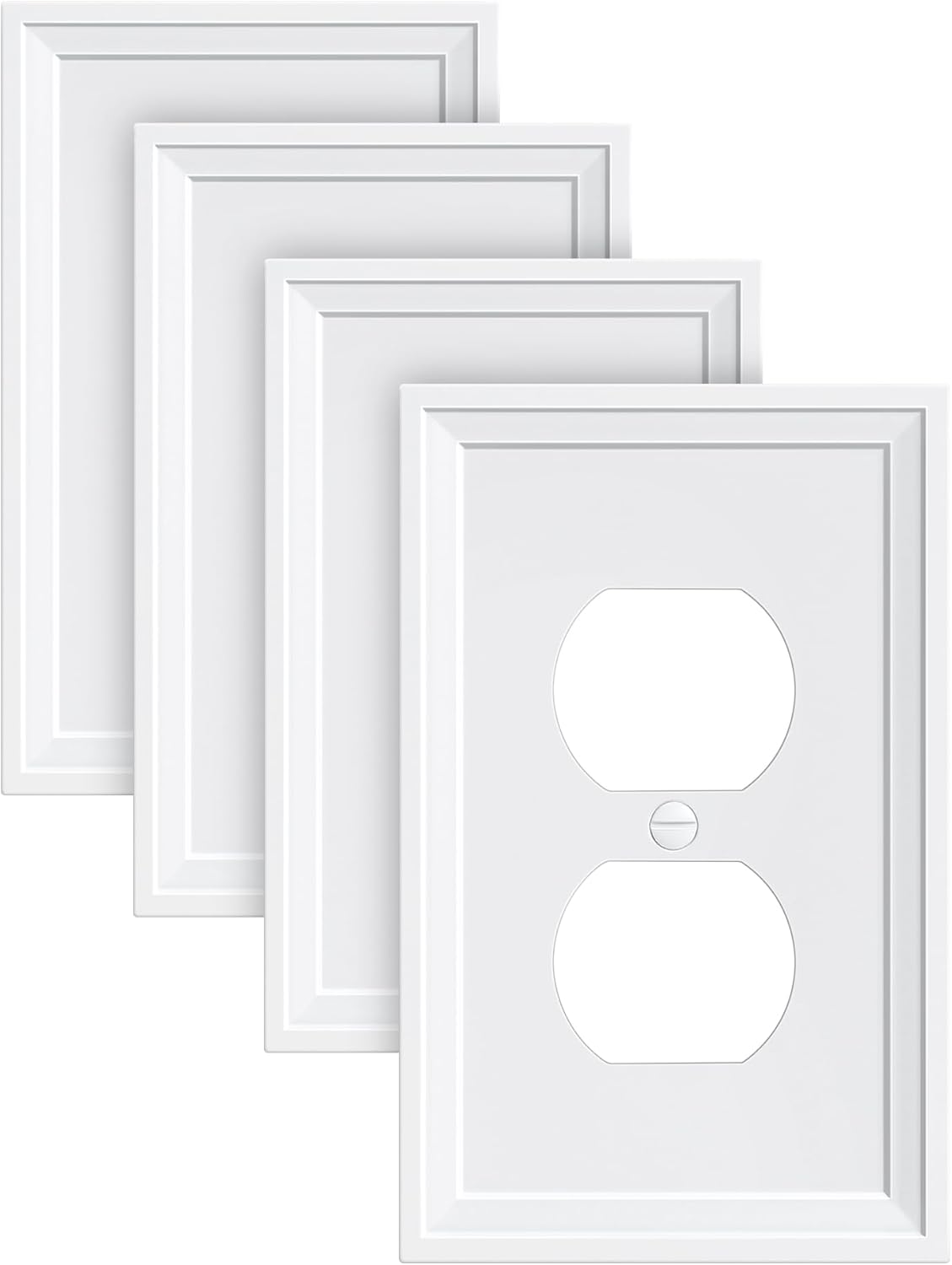 4-Pack Duplex Outlet Cover, Natural Bamboo Fiber Switch Plates and Outlet Covers, White Decorative