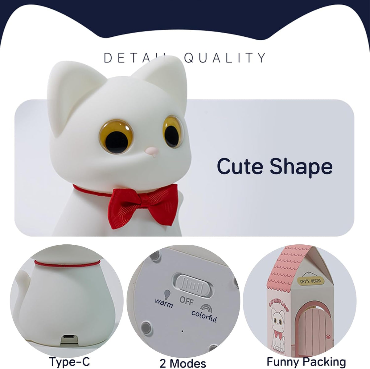 Kitty Cat Night Light for Kids, Cute Cat Lamp Portable Silicone Animal Nightlight Rechargeable
