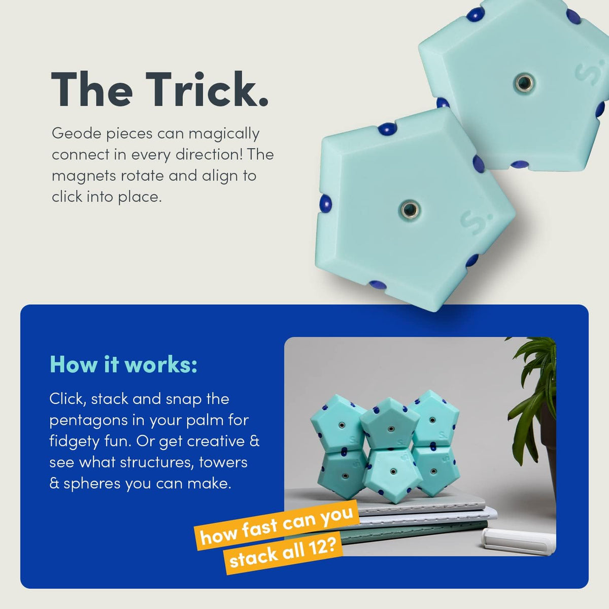 Speks Geode Matte Pentagons Magnetic Fidget Toy for Adults | Quiet Sensory Toy for Stress Relief &