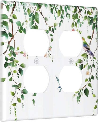 Outlet Covers Green Leaves Bird Eucalyptus Sage Plant 2 Gang Double Duplex Decorative Light Switch
