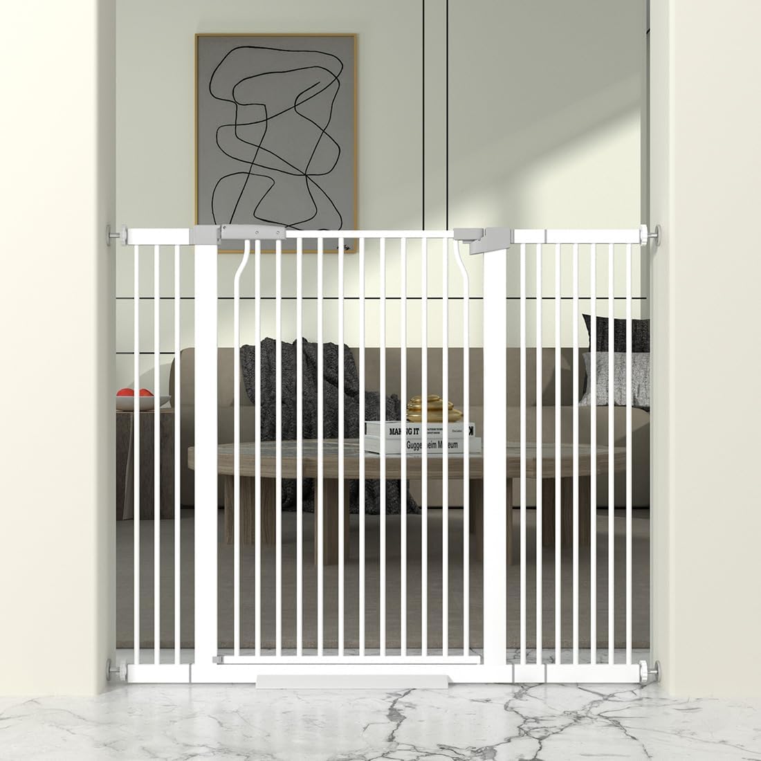 41" Extra Tall Cat Gate for Doorway, 40.6-49.1'' Metal Pet Baby Safe Gate, Extra Wide Pressure