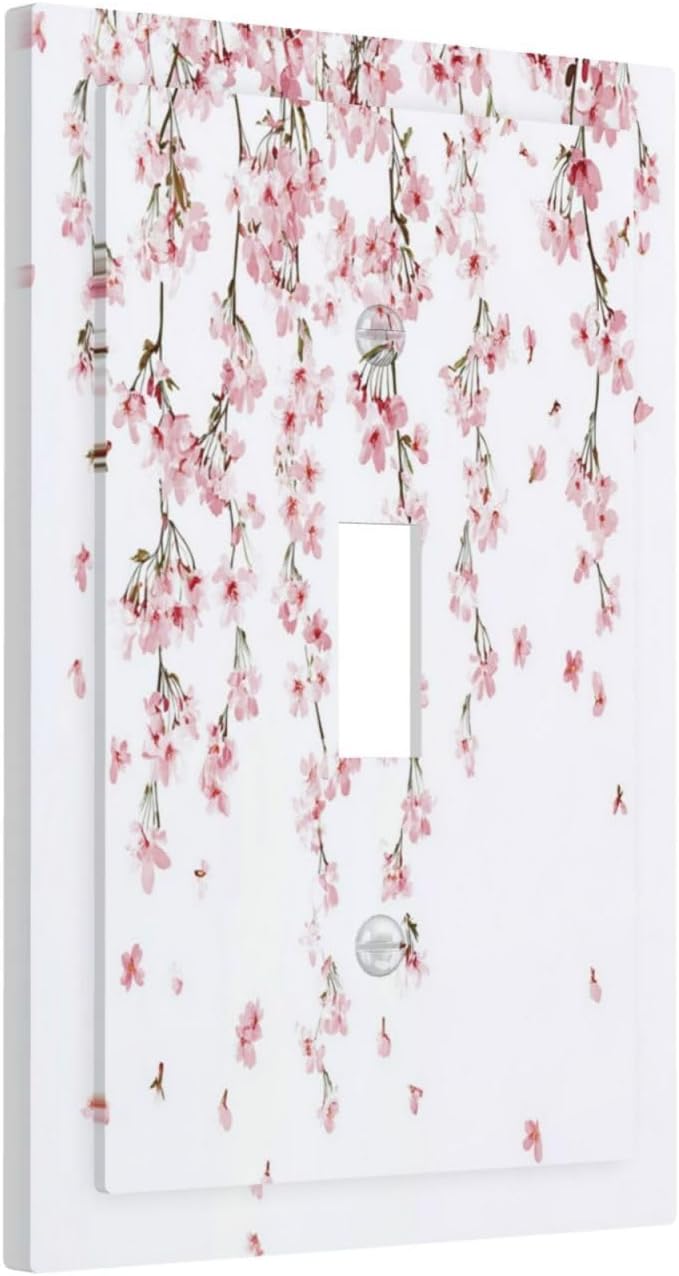 Decorative Light Switch Cover Sakura Plant Floral Pink Flowers 1 Gang Single Toggle Device