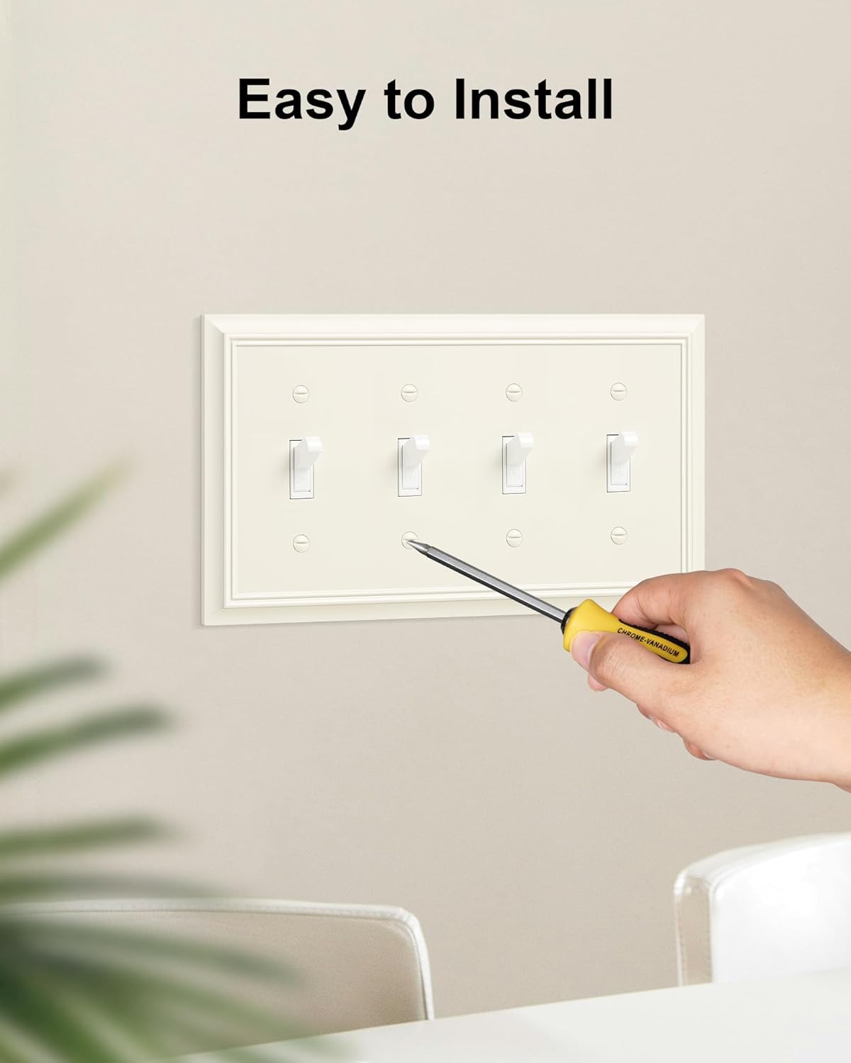 2-Pack Quad Toggle Light Switch Cover Plate, Almond Decorative Switch Plate Covers, Natural Bamboo