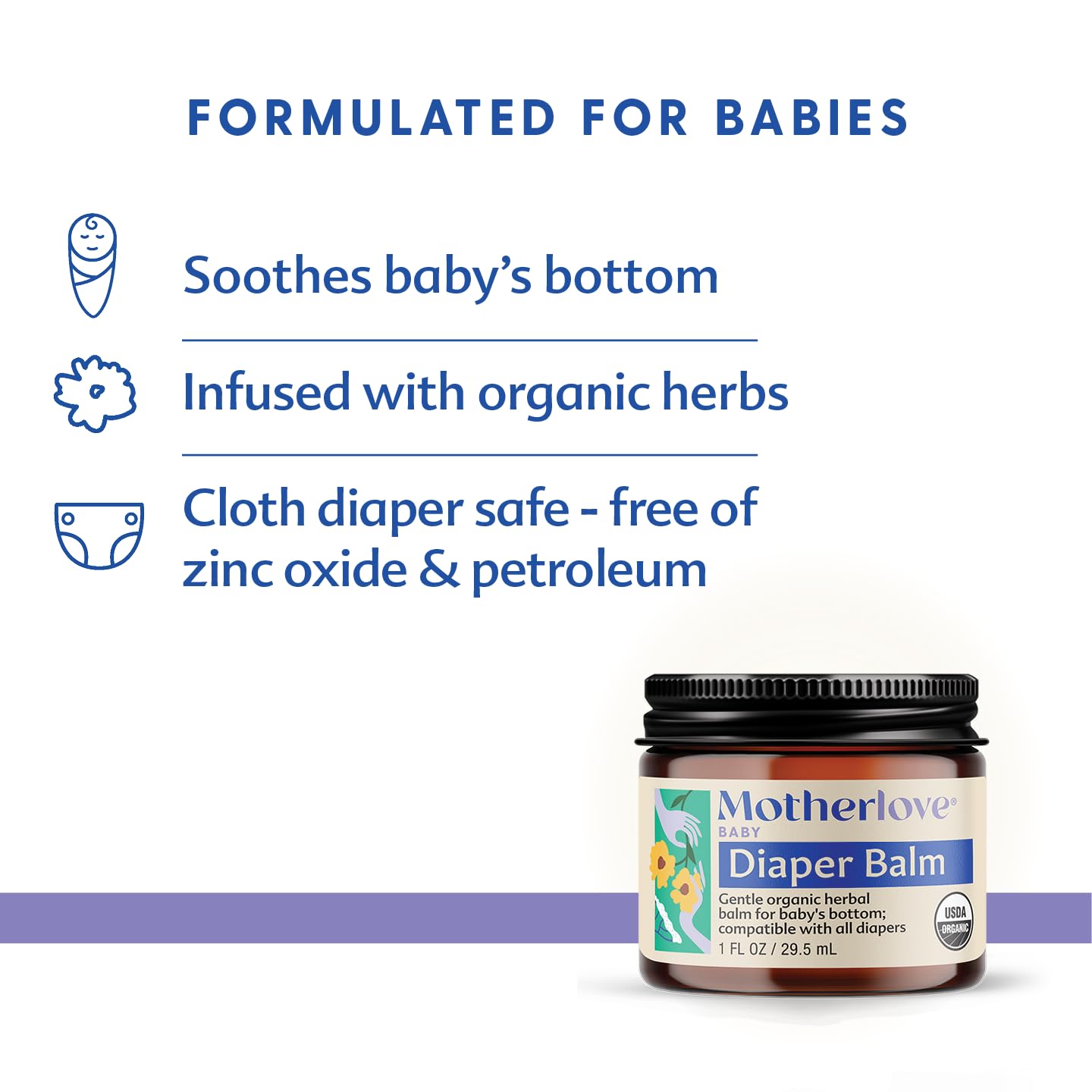 Motherlove Diaper Balm (4 oz) Organic Herbal Diaper Rash Cream—Cloth diaper Safe, Zinc Oxide- &