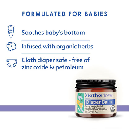 Motherlove Diaper Balm (2 oz) Organic Herbal Diaper Rash Cream—Cloth diaper Safe, Zinc Oxide- &