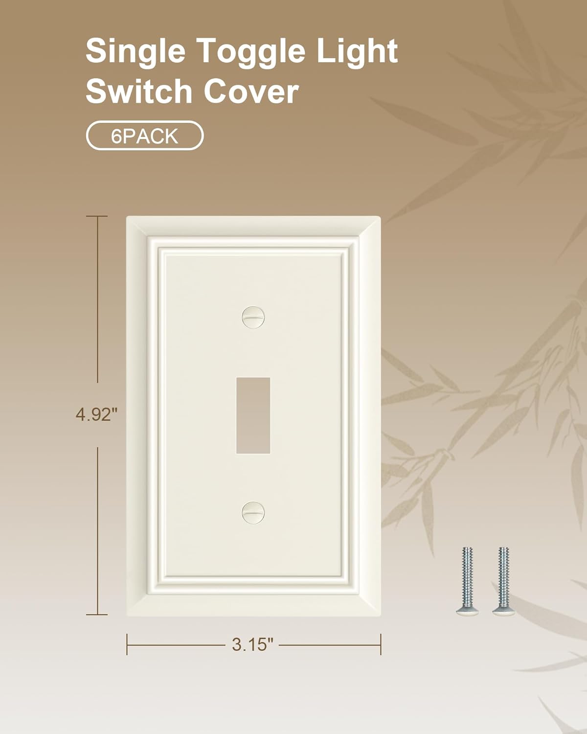 6-Pack Single Toggle Light Switch Cover Plate, Durable Natural Bamboo Fiber Decorative Switch Plate