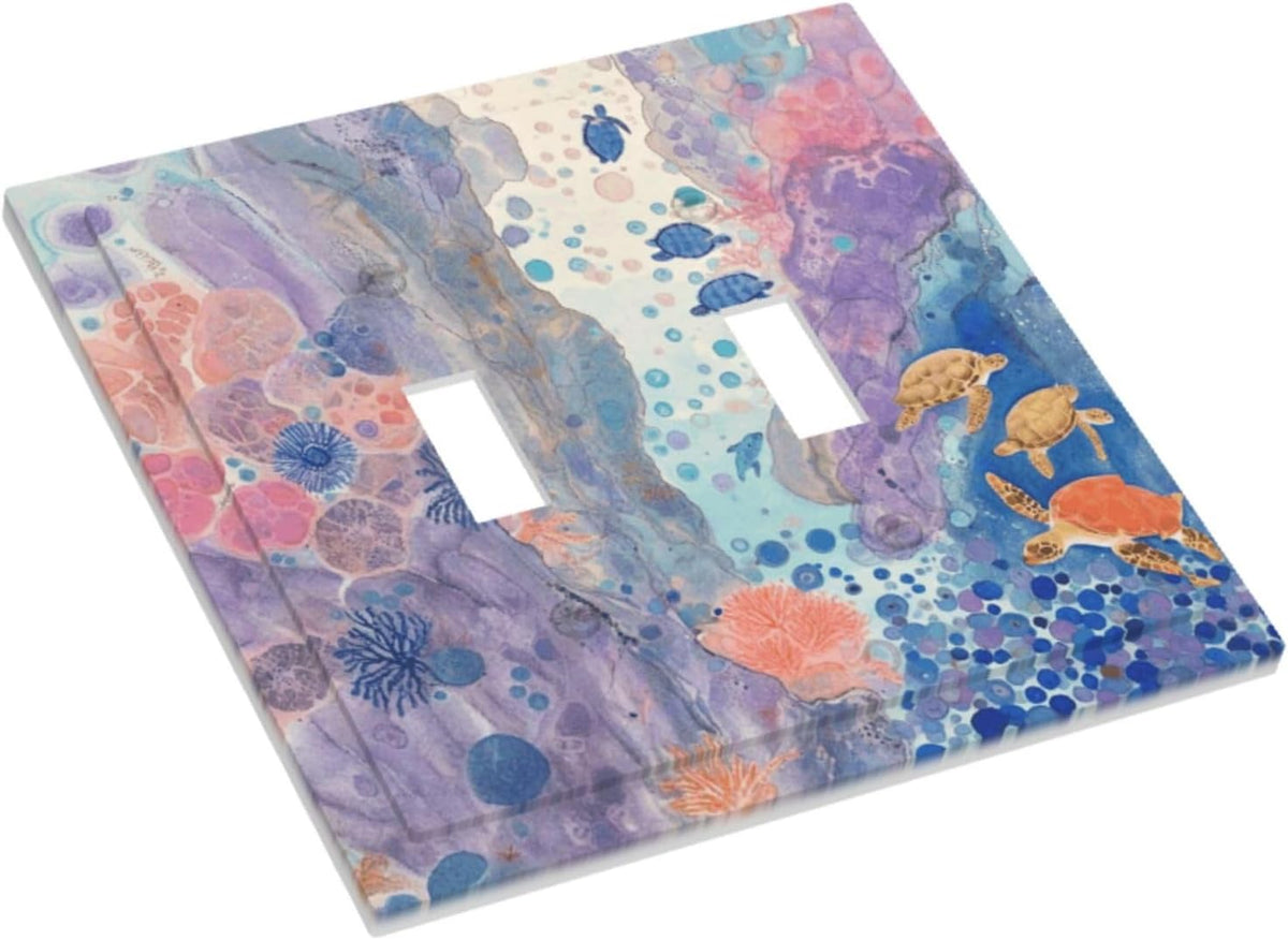 Turtle Coral Fish Watercolor Colorful Underwater World Decorative Switch Plates 2 Gang Double