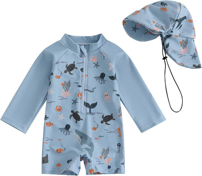 Hnyenmcko Baby/Toddler Boy Rash Guard Swimsuit Long Sleeve One Piece Zipper Swimwear Sunsuit Infant