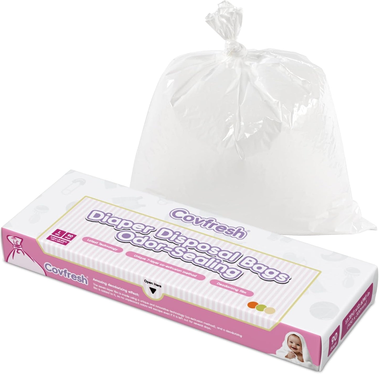 Odor Sealing Baby Diaper Disposal Bags - L/90 Counts Unscented, Large Capcity Diaper Trash Sacks