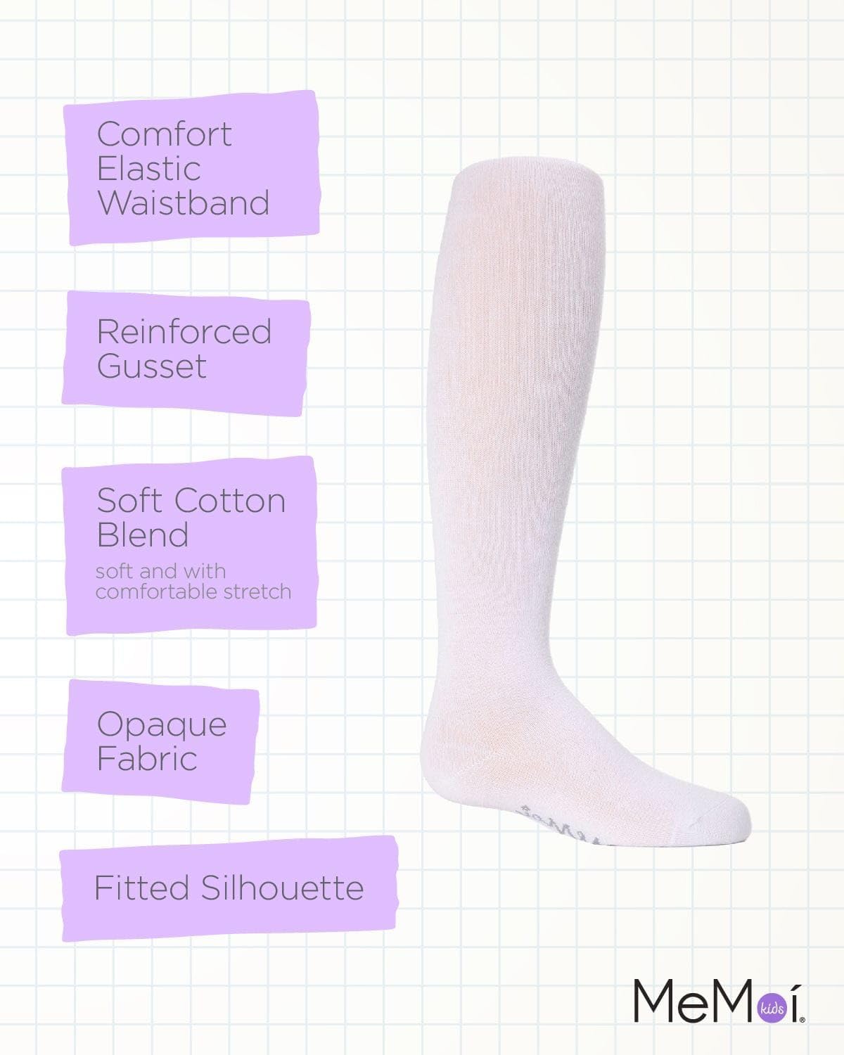 MeMoi Soft Pima Cotton Tights for Girls, Soft and Lightweight Opaque Tights for girls - Sizes 8 to