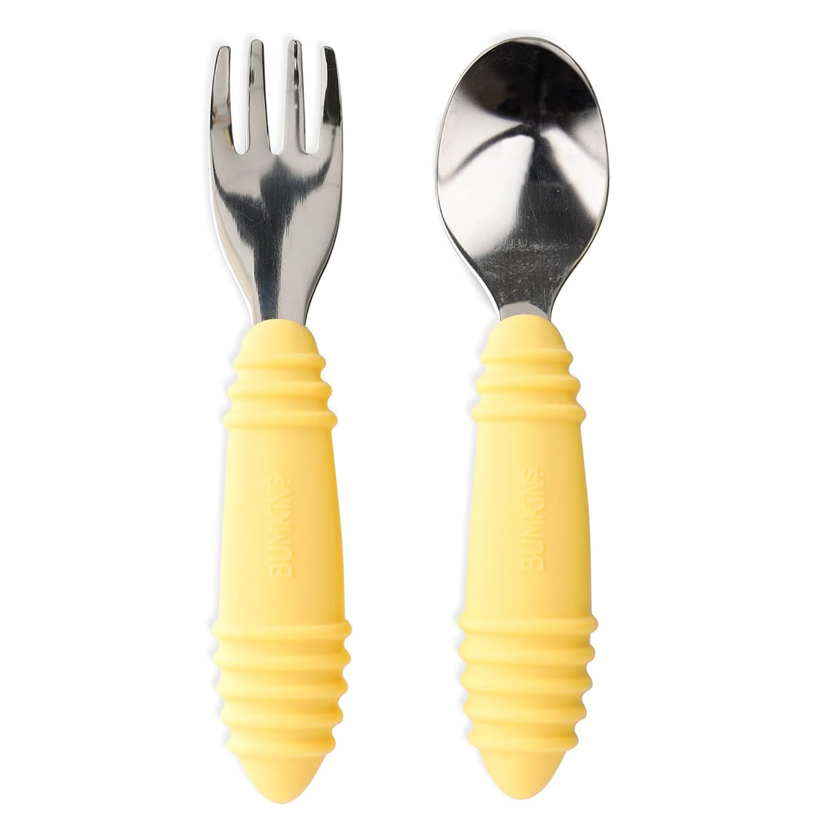 Bumkins Toddler Utensils, Kids Size Fork and Spoon Set, Silicone and Stainless-Steel Training