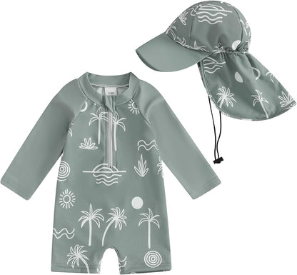 Hnyenmcko Baby/Toddler Boy Rash Guard Swimsuit Long Sleeve One Piece Zipper Swimwear Sunsuit Infant