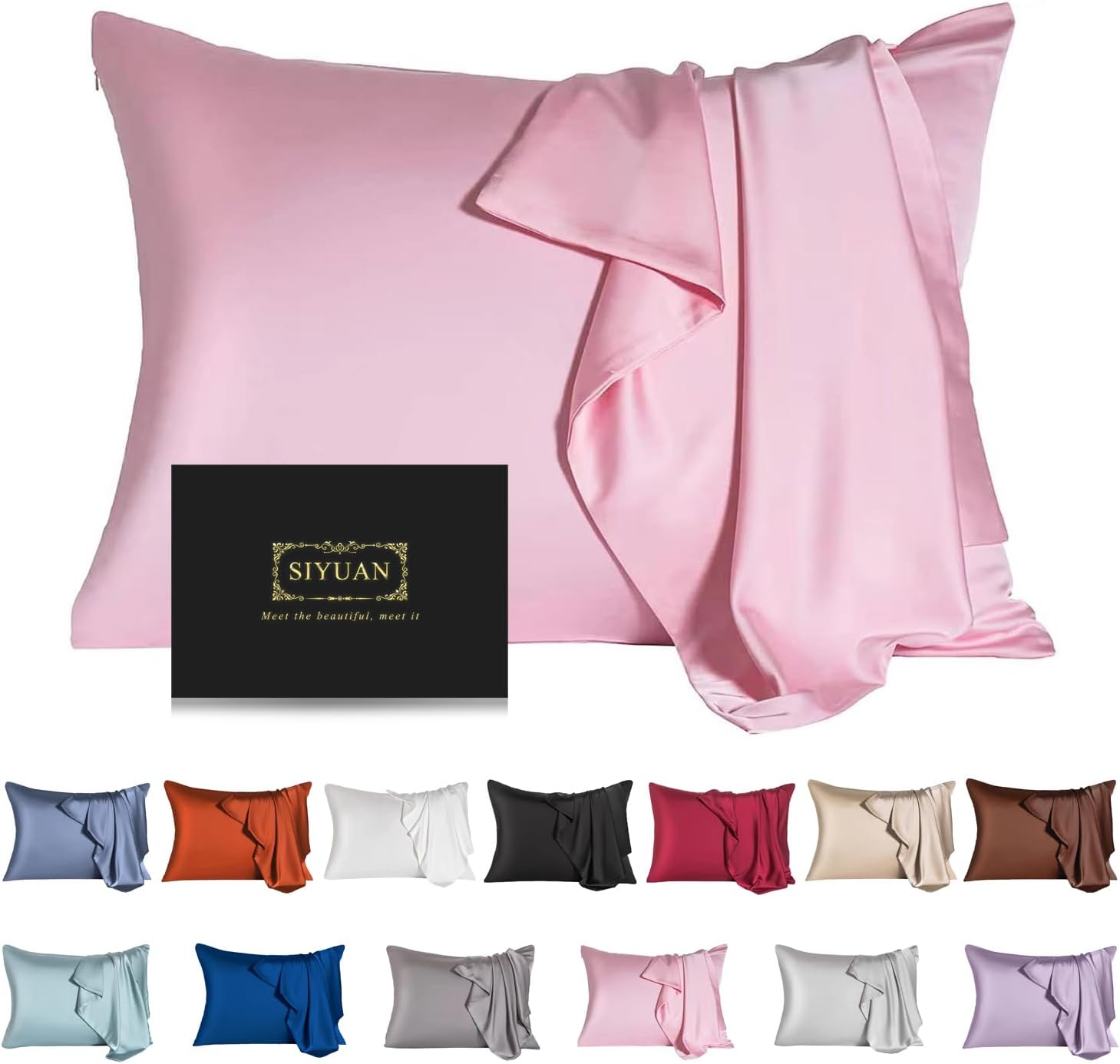 Mulberry Silk Pillowcase for Hair and Skin,Standard Size Cooling Silk Pillow Case with Hidden