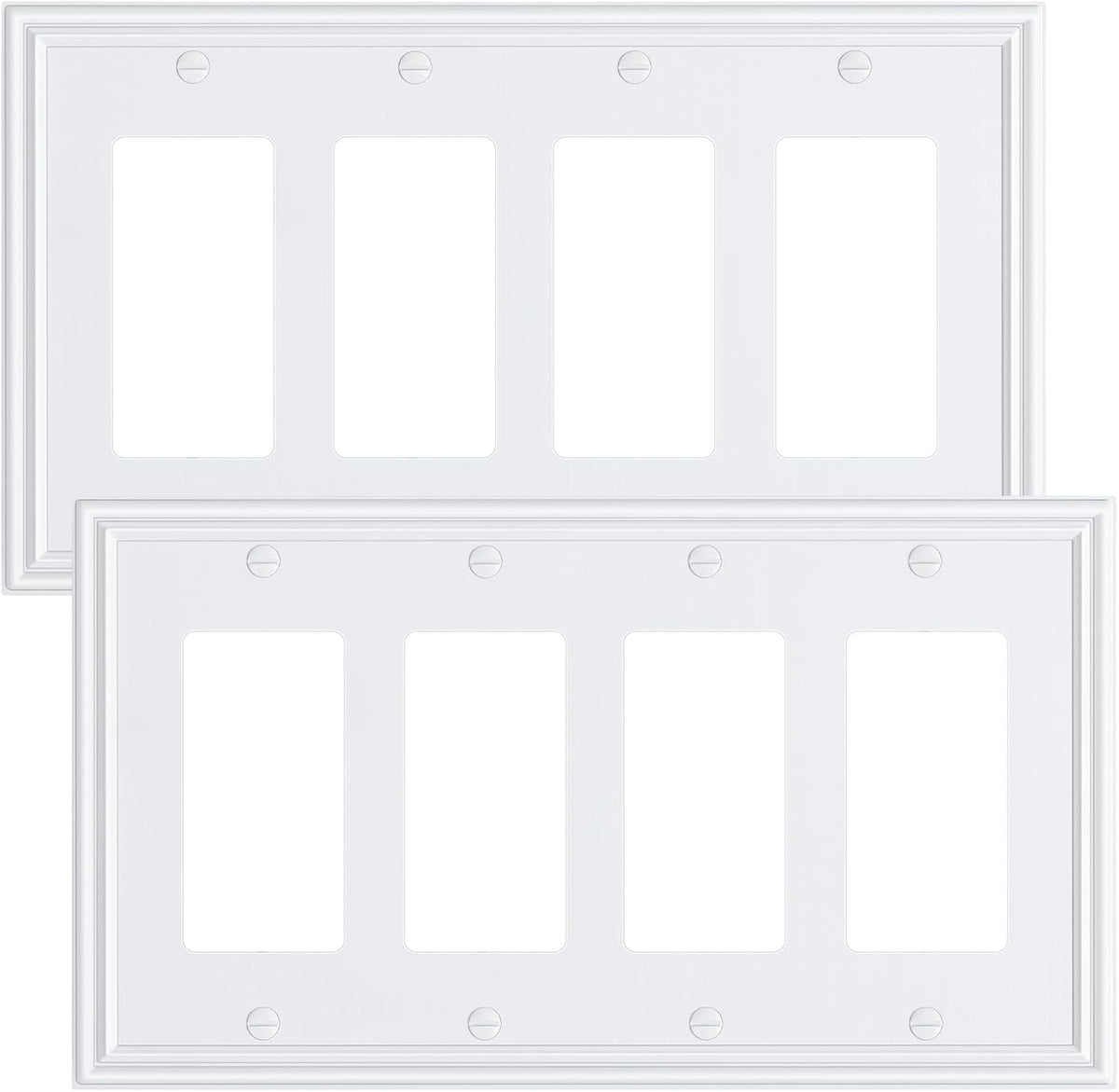 2-Pack Quad Decorator Outlet Cover Plate, Zinc Alloy Decorative Pure White Switch Plates and Outlet