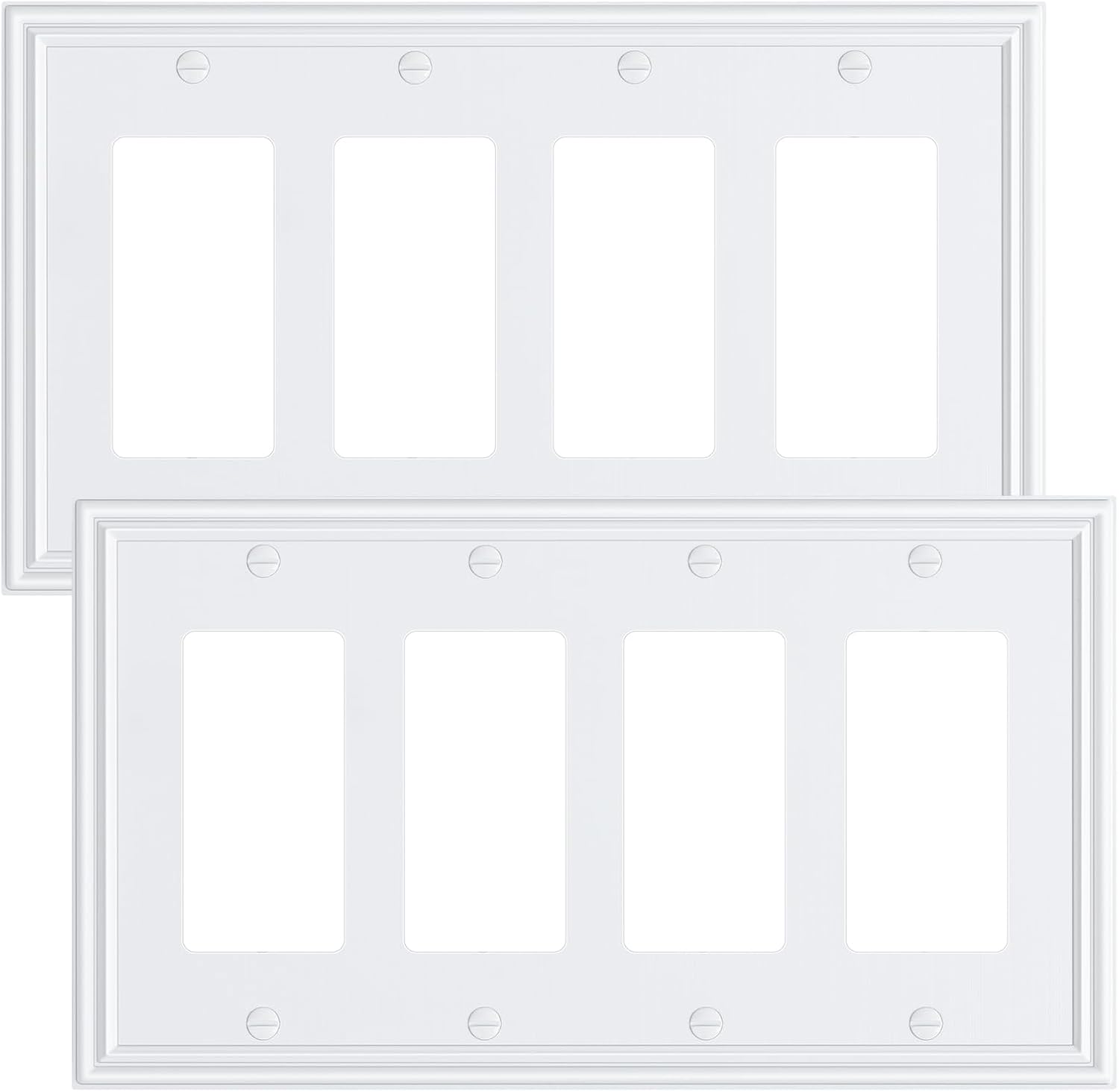 2-Pack Quad Decorator Outlet Cover Plate, Zinc Alloy Decorative Pure White Switch Plates and Outlet