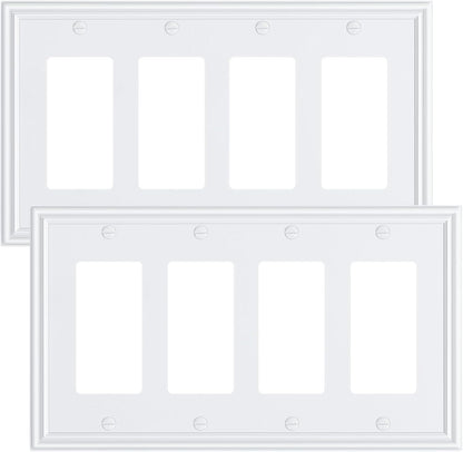 2-Pack Quad Decorator Outlet Cover Plate, Zinc Alloy Decorative Pure White Switch Plates and Outlet