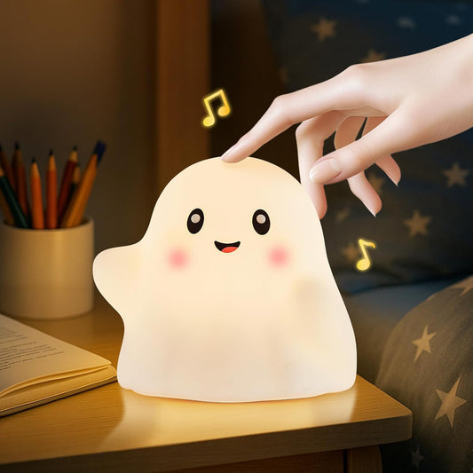 Halloween Cute Ghost Night Light for Kids-Touch+Squishy Silicone+2700k Eye-Safe LED+Fun