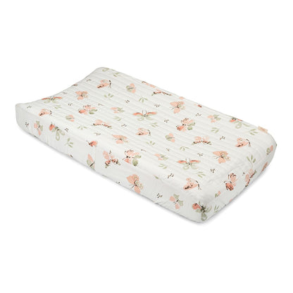 Crane Baby Woodland Quilted Changing Pad Cover Cotton Sateen, Secure Elastic Fit, Pink Boho Rainbow