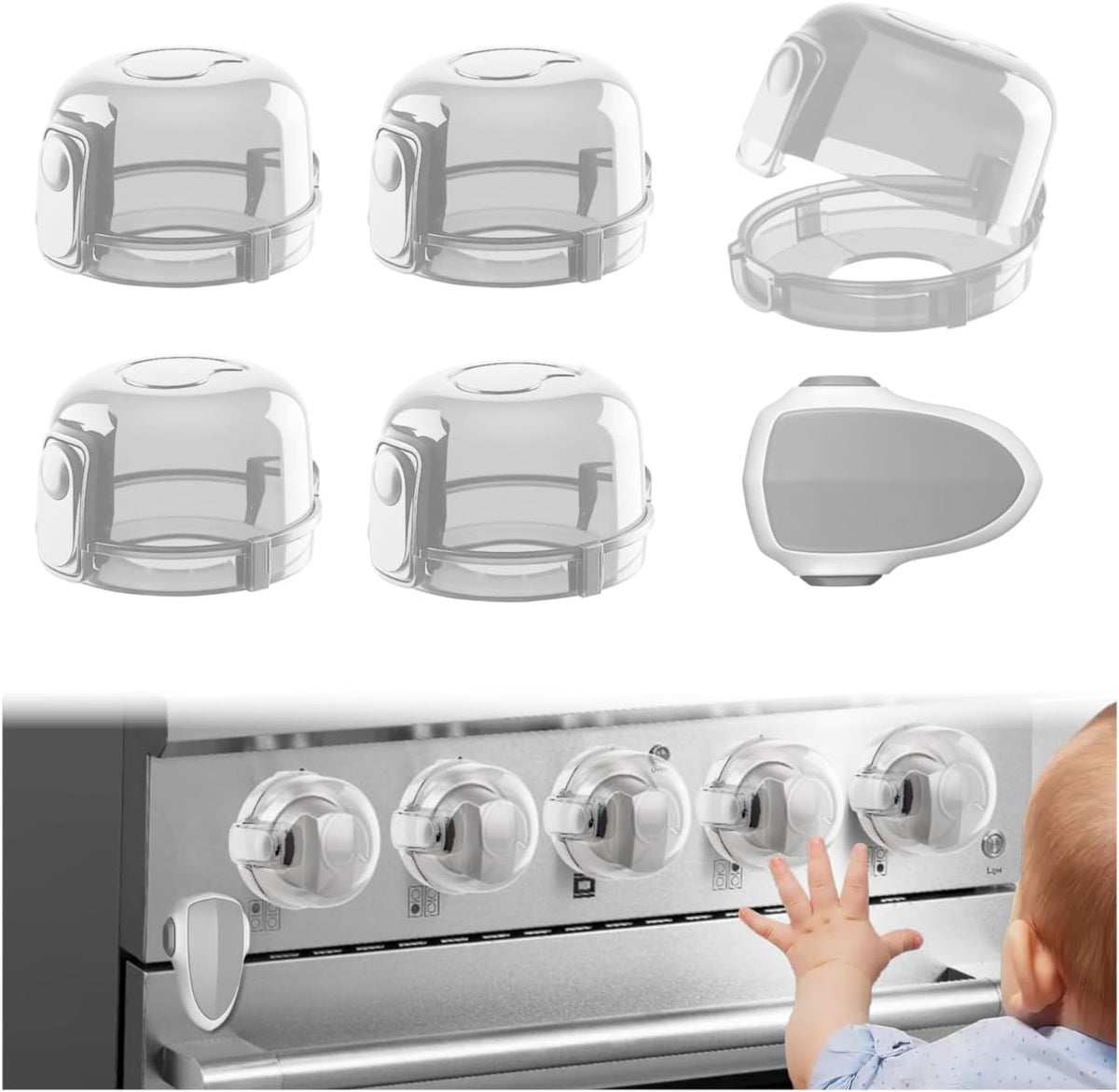Stove Knob Safety Covers for Child Baby Proofing Kitchen Universal Size Gas Knob Covers Clear View