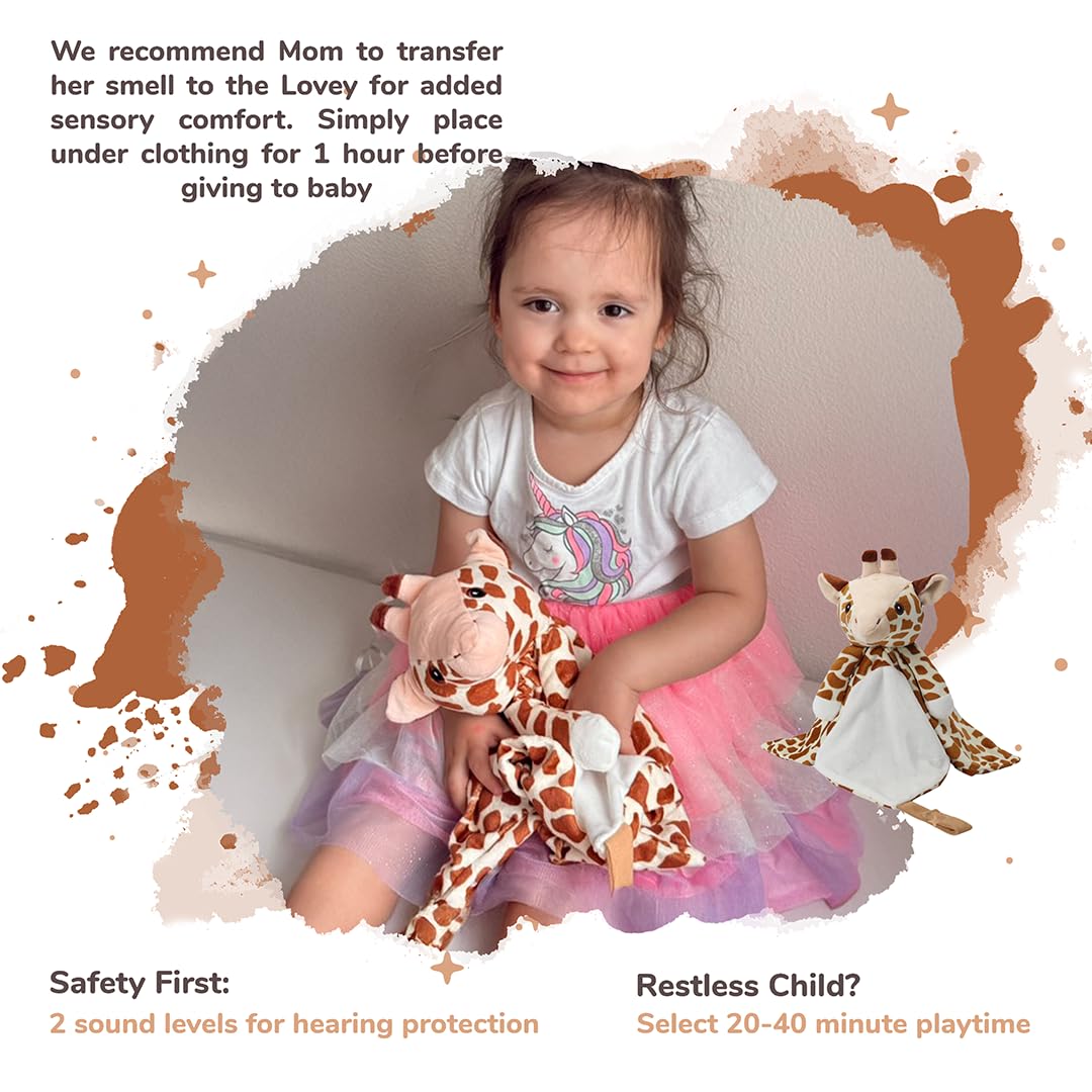 Love By Emi Baby Music Lovey Brown Giraffe, Baby Sleep Soother for Crib & Cuddle Bedtime, White