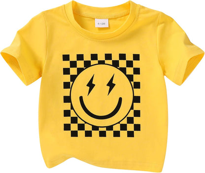 Happy Town Toddler Clothes Baby Boy Girl Smiley Face Shirt Short Sleeve T-Shirt Tee Summer Tops