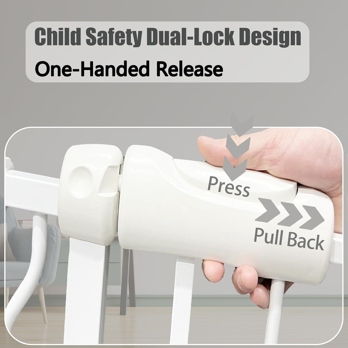 Heavy Duty Baby & Dog Safety Gate - Extra Wide 76.4-81.1 Inch, White Metal, Tension Mounted No
