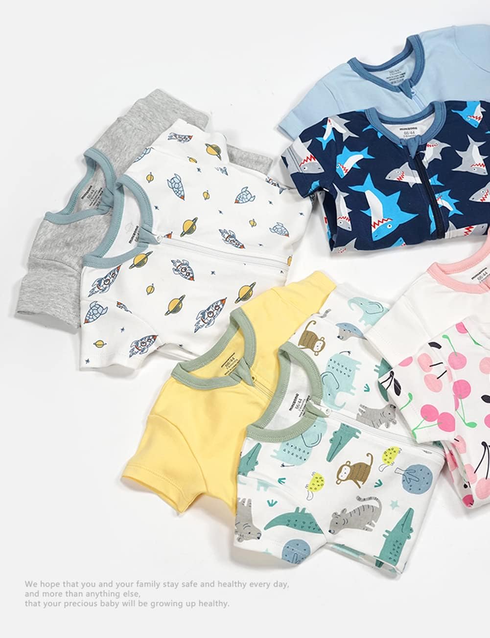 Teach Leanbh Baby Boys Girls 2 Pack 2 Way Zipper Footless Pajamas Cotton Short Sleeve Printing