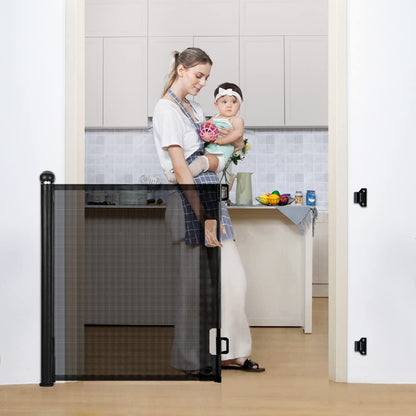 COMOMY Retractable Baby Gate for Stairs, 0-71" Mesh Dog Gate for House Doorways Hallways, 33" Tall