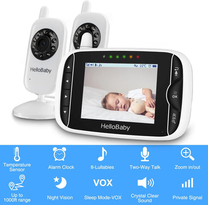 HelloBaby Baby Monitor with 2 Cameras, No WiFi, with Camera and Audio,Video, Night Vision 2-Way