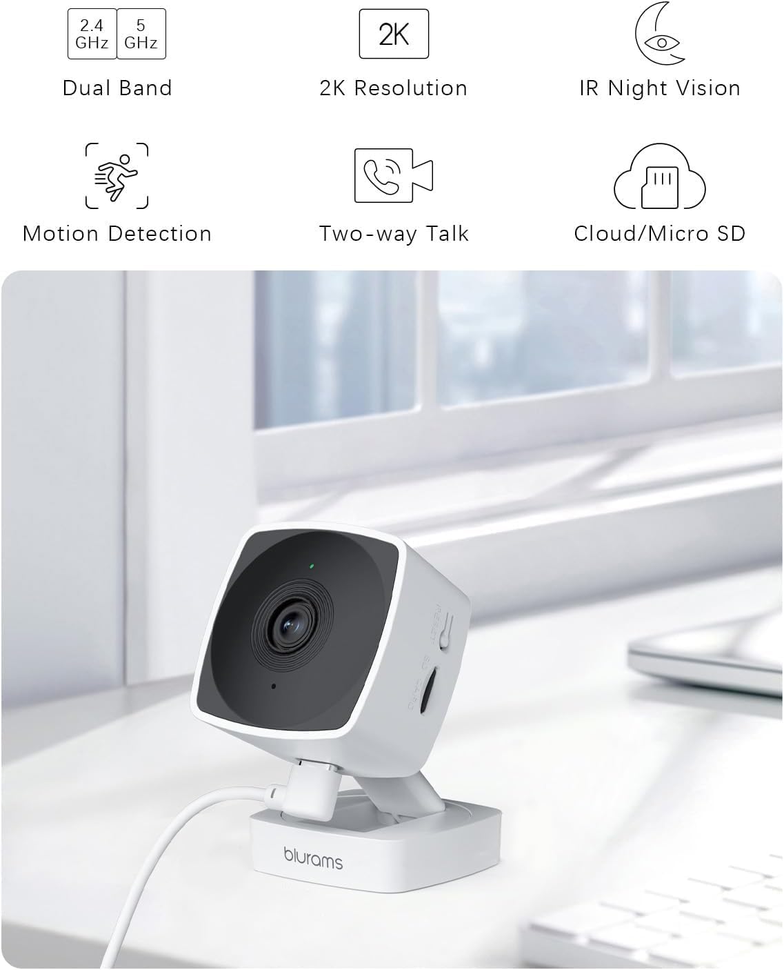 blurams Cameras for Home Security 5GHz, 2K Indoor Camera, Pet Camera with Phone App, AI Motion