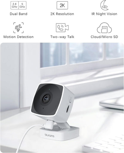 blurams Cameras for Home Security 5GHz, 2K Indoor Camera, Pet Camera with Phone App, AI Motion