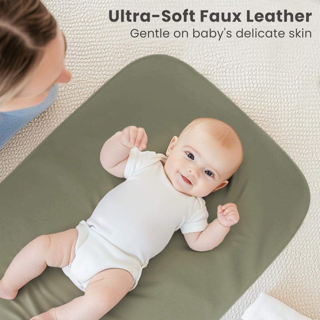 Konssy 2 Pack Faux Leather Baby Changing Mat 30"x17", Foldable and Wipeable Portable Changing Pad