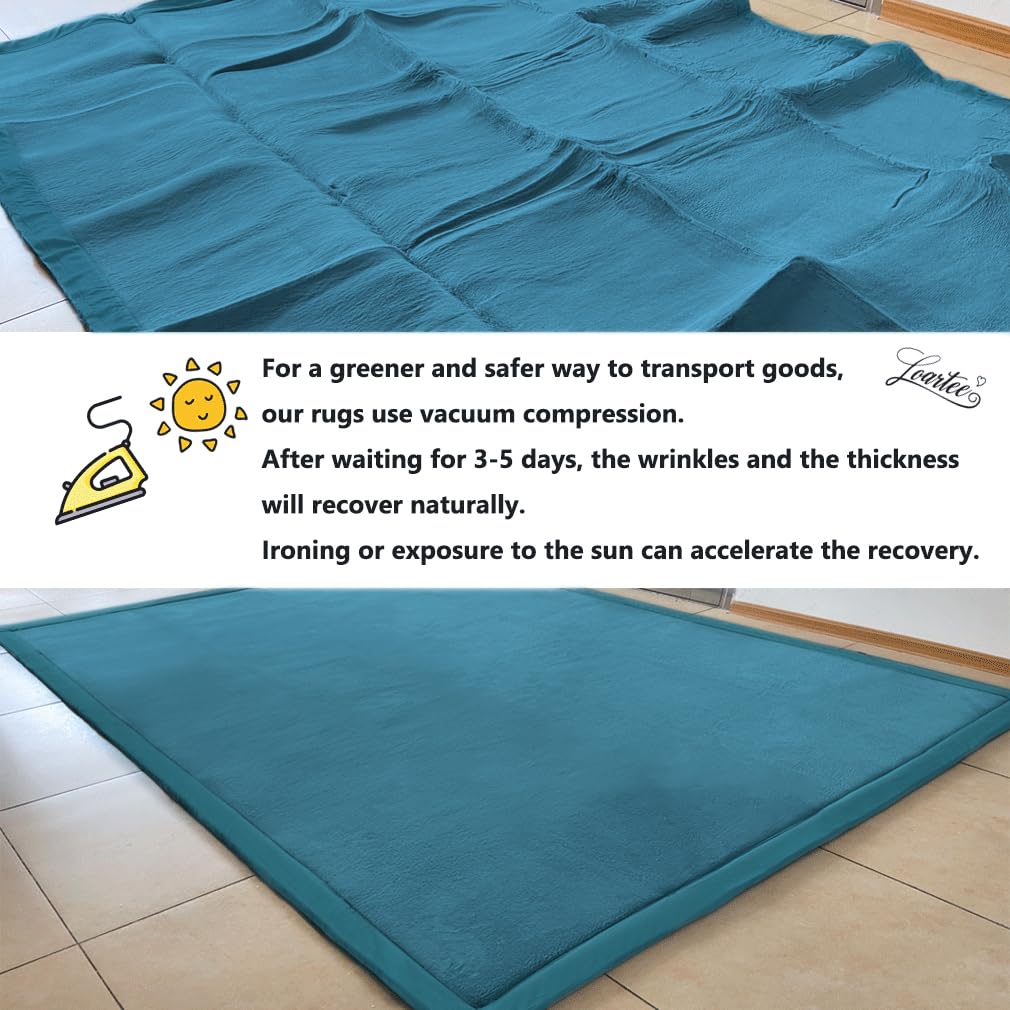 Loartee Coral Velvet Crawling Rug (5.0'x 6'8", Blue) for Toddler Children Play Area Rug Yoga Mat